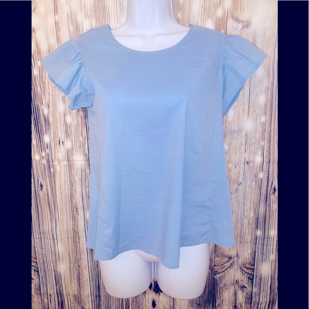 Badeau Pale Blue Flutter Cap Sleeve Blouse S